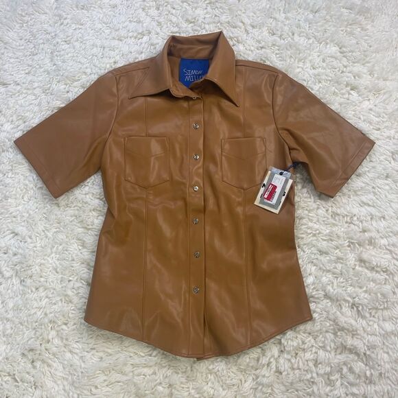Simon Miller Bandera Shirt Vegan Leather Short Sleeve Button Up Shirt - Picture 4 of 7